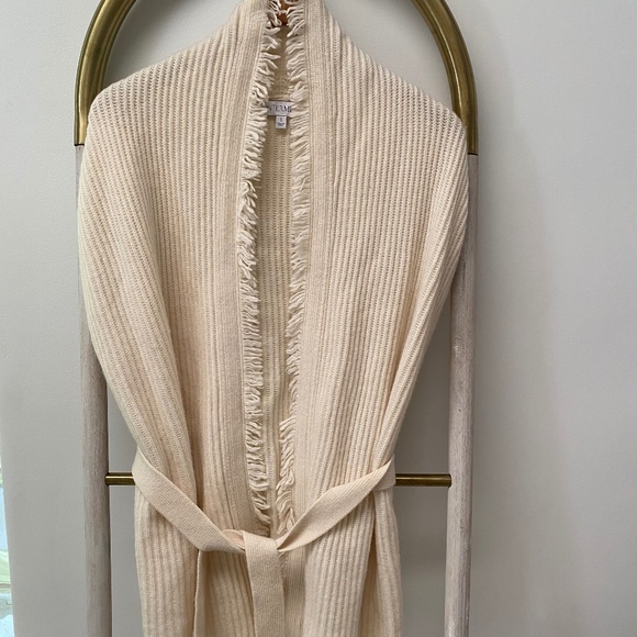 Intermix Womens Wool Cashmere Ivory Kimono Fringe Belted Vest Size S - Picture 1 of 7